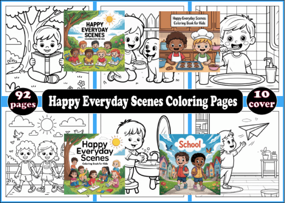 92 Happy Everyday Scenes Coloring Pages