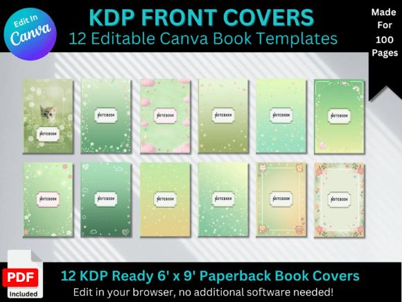 Canva Book Cover Templates KDP Ready and 12 Journal Front Cover Templates 6 x 9 Inches Canva KDP Ready