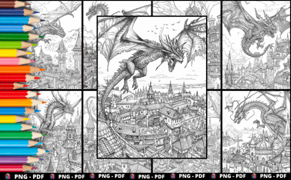 Epic Dragons Over Medieval Cities