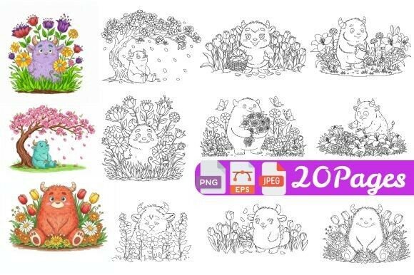 Floral Fantasy Monster Coloring Page 20: A Creative Resource for Artists and Enthusiasts