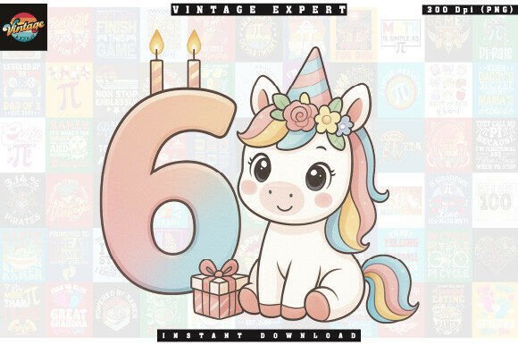 Kawaii Unicorn Birthday Number 6 Clipart: A Versatile Resource for Creative Projects