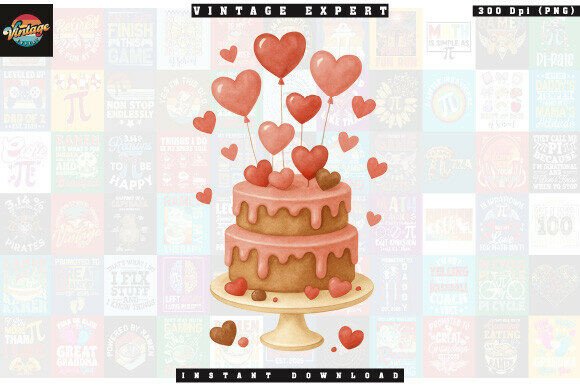 Valentine Watercolor Heart Cake Clipart